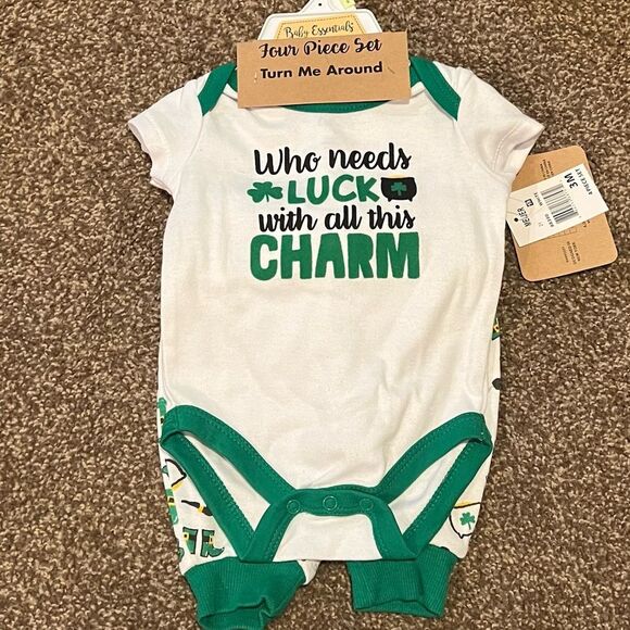 St. Patricks Day Who Needs Luck With All This Charm Baby 4pc Size 0-3mo NWT 🏷 - Picture 2 of 11